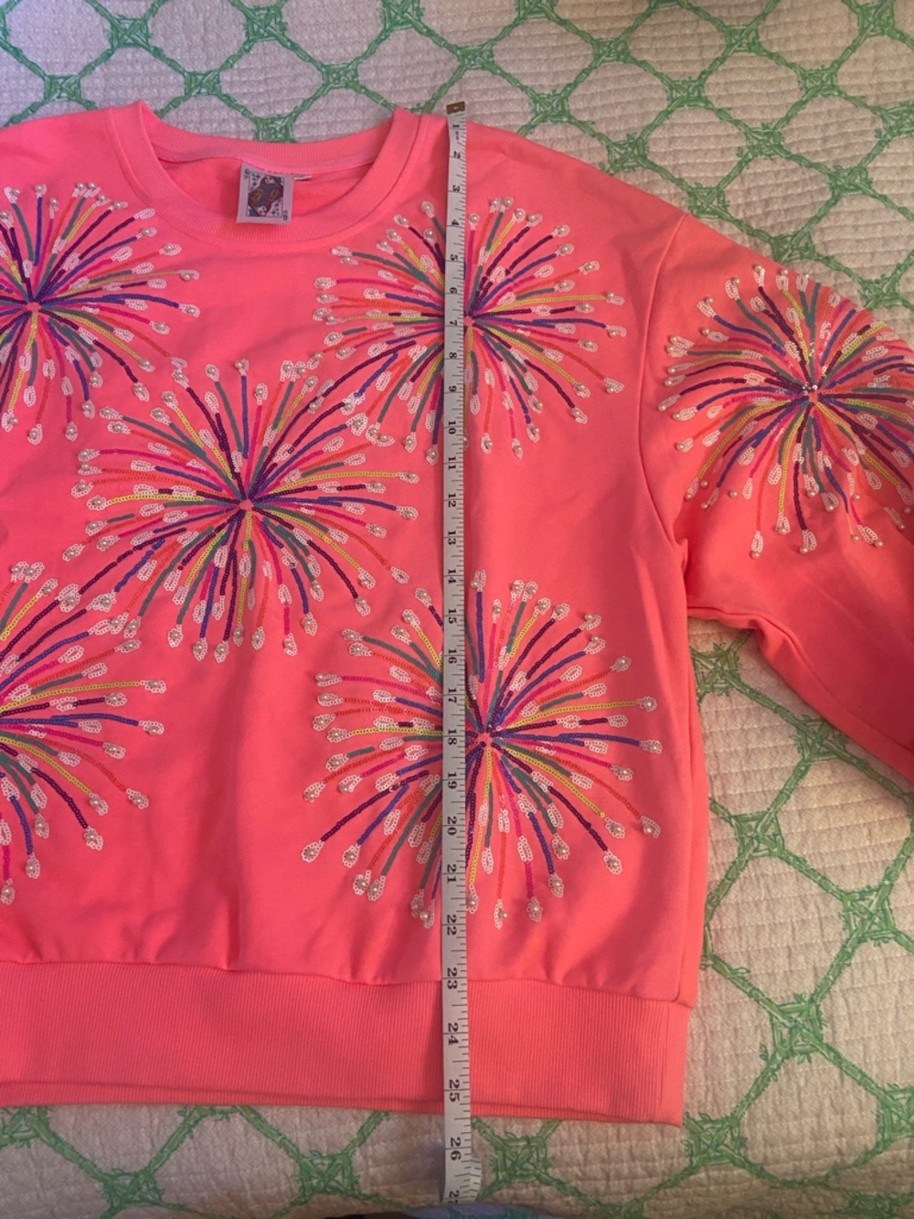Queen of Sparkles Neon Pink Multi Fireworks Sweatshirt!  Small!  RARE!  EUC! - Picture 8 of 8